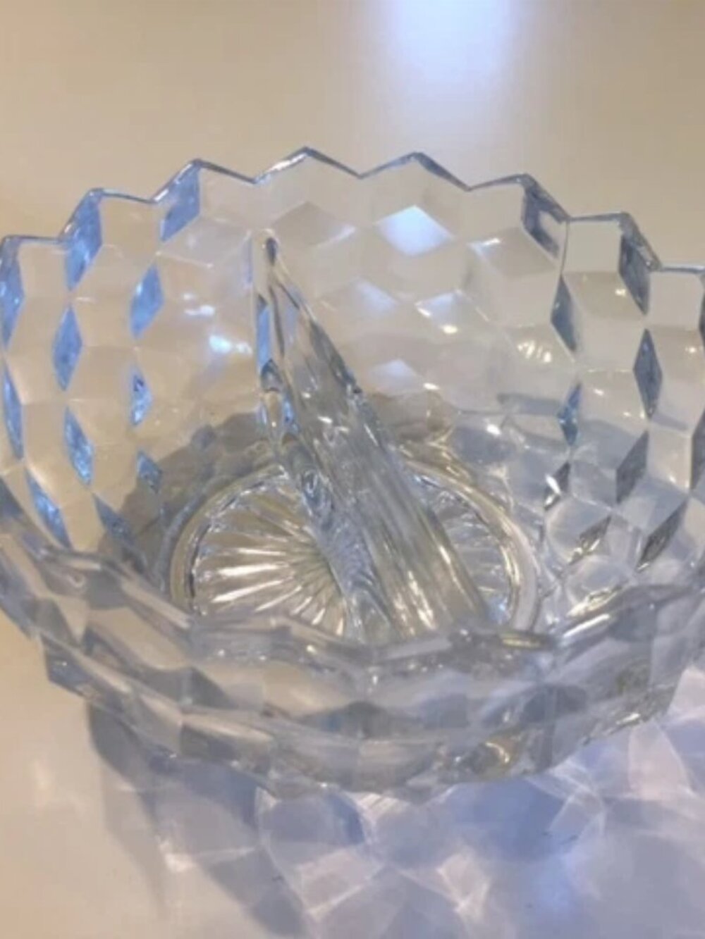 VINTAGE FOSTORIA AMERICAN CLEAR DIVIDED 2 PART CUBIST NUT BOWL 5 1/4" Diameter